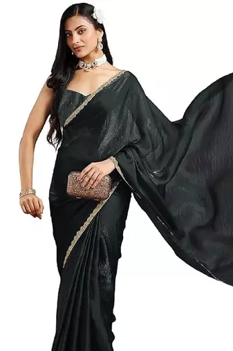 Black color fendy chiffon saree with running blouse