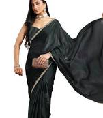 Black color fendy chiffon saree with running blouse