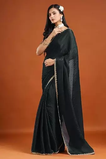Black color fendy chiffon saree with running blouse
