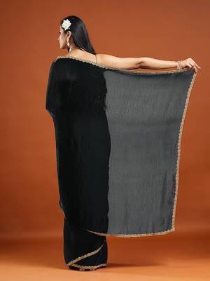 Black color fendy chiffon saree with running blouse 4
