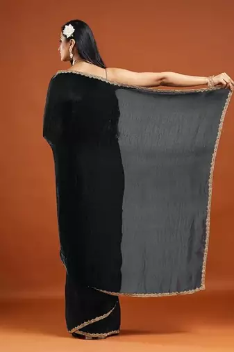 Black color fendy chiffon saree with running blouse
