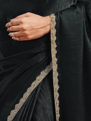 Black color fendy chiffon saree with running blouse 5