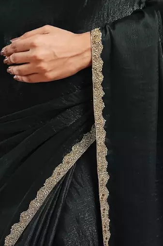 Black color fendy chiffon saree with running blouse