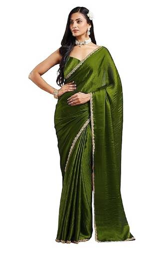 Mehendi green color fendy chiffon saree with running blouse