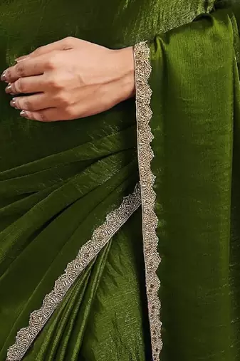 Mehendi green color fendy chiffon saree with running blouse