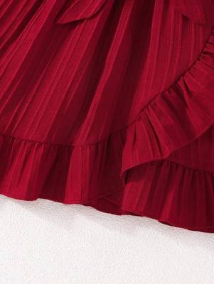 Wine red pleated solid georgette fit & flare girls dress 5
