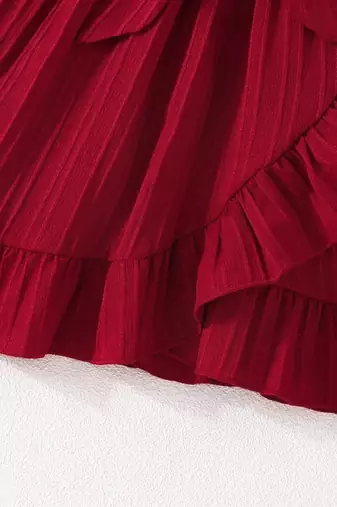 Wine red pleated solid georgette fit & flare girls dress