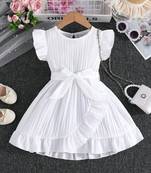 Wine white pleated solid georgette fit & flare girls dress