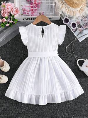 Wine white pleated solid georgette fit & flare girls dress 2