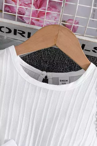 Wine white pleated solid georgette fit & flare girls dress