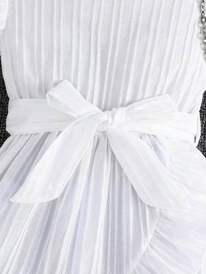 Wine white pleated solid georgette fit & flare girls dress 4