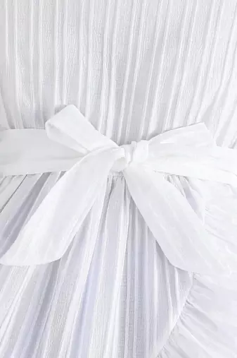 Wine white pleated solid georgette fit & flare girls dress