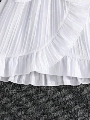 Wine white pleated solid georgette fit & flare girls dress 5