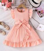 peach pleated solid georgette fit & flare girls dress