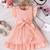 peach pleated solid georgette fit & flare girls dress
