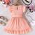 peach pleated solid georgette fit & flare girls dress