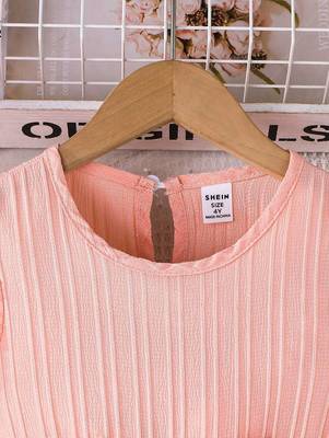 peach pleated solid georgette fit & flare girls dress 3