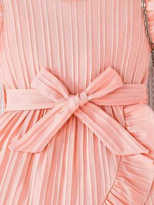 peach pleated solid georgette fit & flare girls dress 4