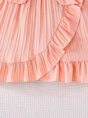 peach pleated solid georgette fit & flare girls dress 5