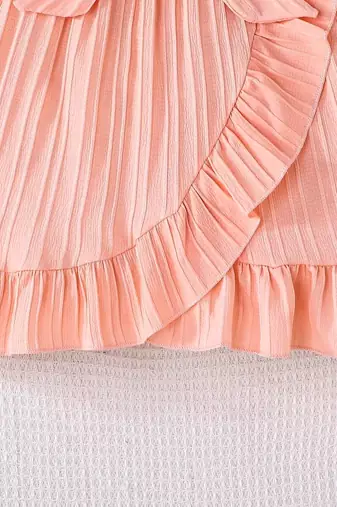 peach pleated solid georgette fit & flare girls dress
