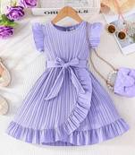 Purple blue pleated solid georgette fit & flare girls dress