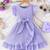 Purple blue pleated solid georgette fit & flare girls dress