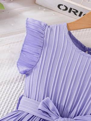 Purple blue pleated solid georgette fit & flare girls dress 3