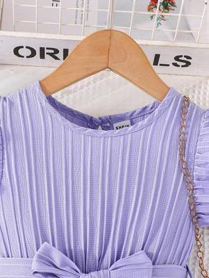Purple blue pleated solid georgette fit & flare girls dress 4