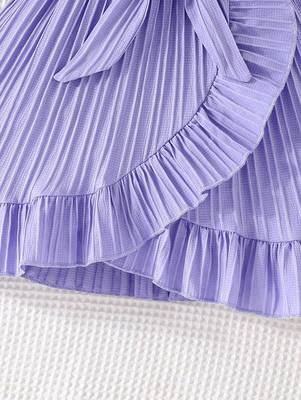 Purple blue pleated solid georgette fit & flare girls dress 5