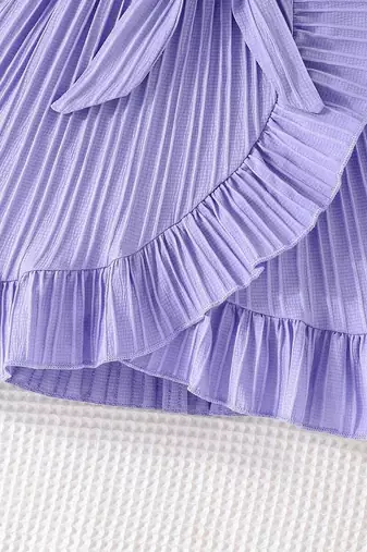 Purple blue pleated solid georgette fit & flare girls dress
