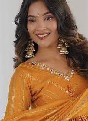 Yellow Color Real Mirror With Handwork Mal Chanderi Kurti Sharara Set 2