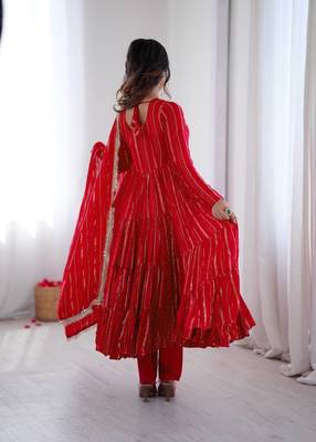Red Color Real Mirror Work With Handwork mal Chanderi Gown Set 5