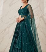 Dark Green Georgette Silk Sequins Work Lehenga Choli with Organza Dupatta