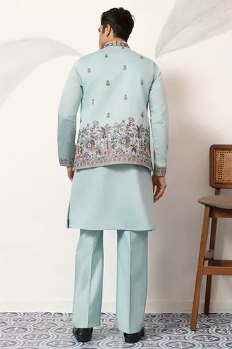 Pistachio viscose silk thread & sequence embroidered work kurta with dupatta