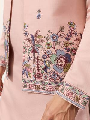 Peach viscose silk thread & sequence embroidered work kurta with dupatta 5