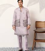 Dusty lavender viscose silk thread & sequence embroidered work kurta with dupatta