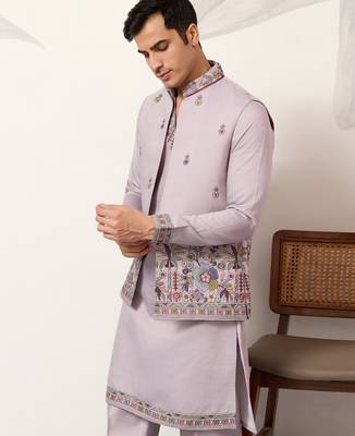 Dusty lavender viscose silk thread & sequence embroidered work kurta with dupatta 3