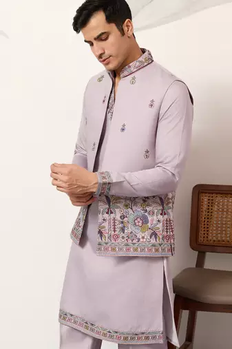 Dusty lavender viscose silk thread & sequence embroidered work kurta with dupatta