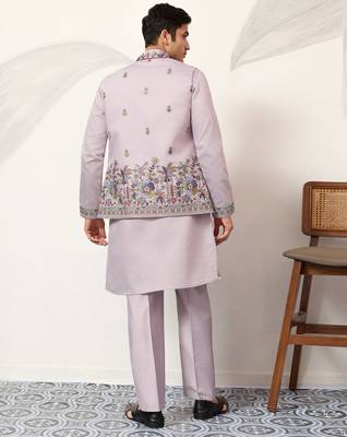 Dusty lavender viscose silk thread & sequence embroidered work kurta with dupatta 4