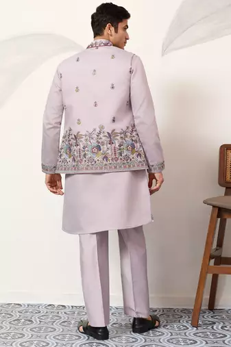 Dusty lavender viscose silk thread & sequence embroidered work kurta with dupatta