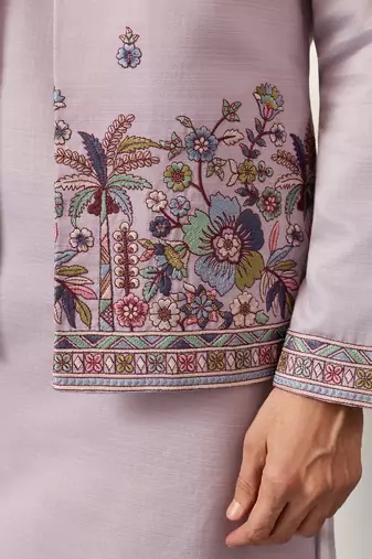 Dusty lavender viscose silk thread & sequence embroidered work kurta with dupatta