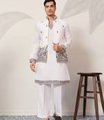 White viscose silk thread & sequence embroidered work kurta with dupatta