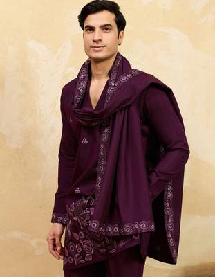 Maroon viscose silk thread & sequence embroidered work kurta with dupatta 3
