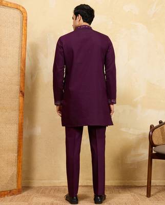 Maroon viscose silk thread & sequence embroidered work kurta with dupatta 4