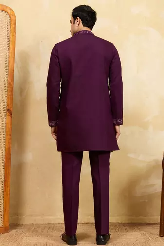 Maroon viscose silk thread & sequence embroidered work kurta with dupatta