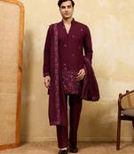 Purple viscose silk thread & sequence embroidered work kurta with dupatta