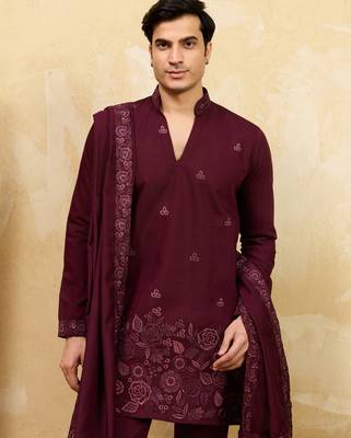 Purple viscose silk thread & sequence embroidered work kurta with dupatta 3
