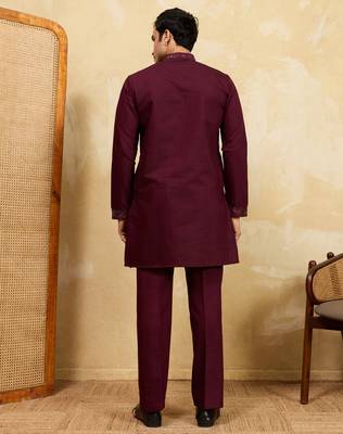 Purple viscose silk thread & sequence embroidered work kurta with dupatta 4