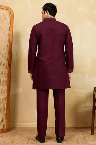Purple viscose silk thread & sequence embroidered work kurta with dupatta