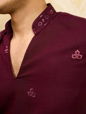 Purple viscose silk thread & sequence embroidered work kurta with dupatta 5